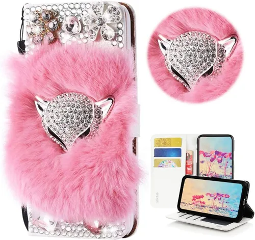 Vista 21 de Bling - Funda tipo cartera para teléfono compatible con Samsung Galaxy Z Fold 3 5G, elegante, diseño de zorro de lujo hecho a mano en 3D, funda