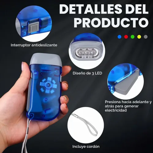 Vista 3 de Linterna de manivela de mano de 20 piezas, 3 linternas LED, mini lámpara translúcida, sin batería, linterna de mano, potente herramienta