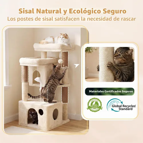 Vista 4 de Heybly 34.6" Cat Tree Anti-Tipping Floor Cat Condo for Kittens, HCT205SMJ Beige