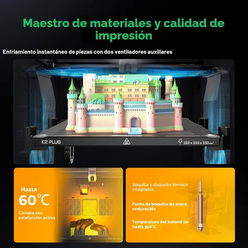 Vista 6 de Creality K2 Plus Combo - Impresora 3D de impresión multicolor con nuevo CFS 600mm/s de alta velocidad, nivelación automática completa de doble