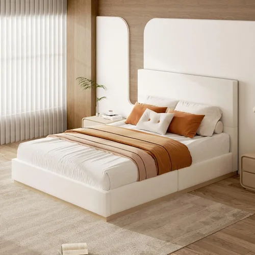 Vista 8 de Base de cama de plataforma de tamaño completo con cabecero, cama de terciopelo con base sólida con listones de madera, base de colchón resistente