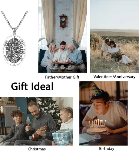 Vista 6 de Collar de plata de ley 925amuleto con medalla de San Valentín, regalos de Navidad para hombres y mujeres