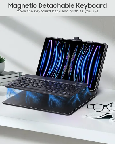 Vista 5 de MoKo Funda universal para tablet con teclado QWERTY para tablet de 9", 9.7", 10.1", 10.2", 10.4", 10.5", 10.9", con teclado Bluetooth inalámbrico