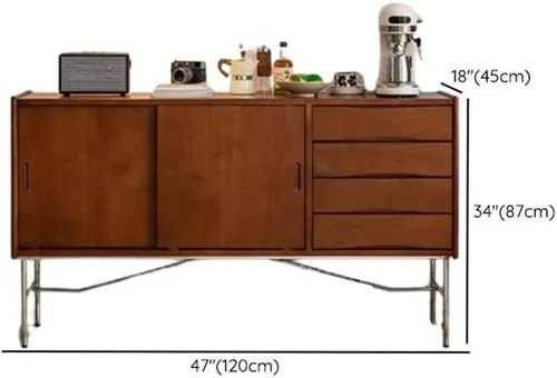 Vista 2 de Aparador moderno rectangular independiente armario de almacenamiento con estantes interiores con puertas correderas y 4 cajones para sala de estar