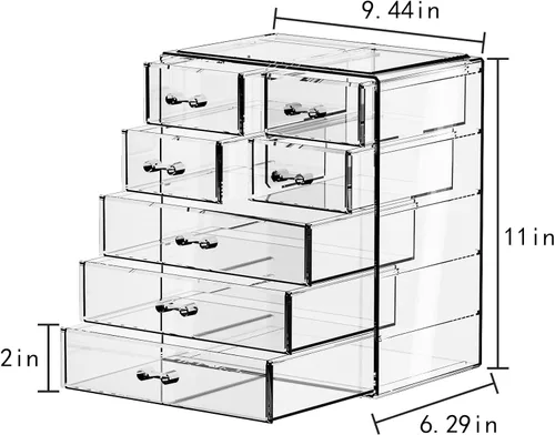 Vista 5 de Organizador de maquillaje grande de acrílico transparente, organizador de joyas, organizador de maquillaje perfecto y almacenamiento para tocador