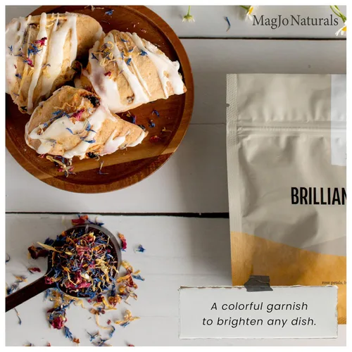 Vista 3 de MagJo Naturals Mezcla Brillante de Pétalos de Flores - Mezcla comestible de pétalos de caléndula, aciano azul y rosa, todos naturales, de grado