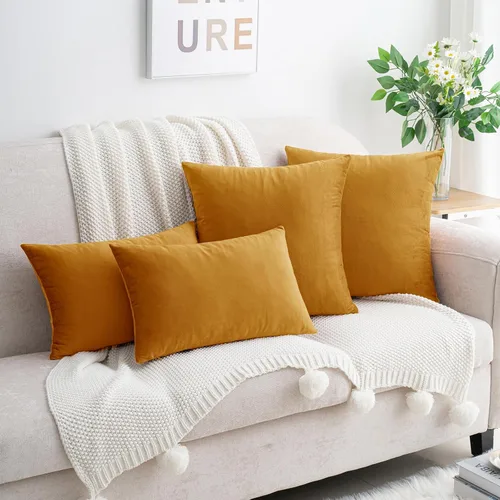 Vista 2 de HWY 50 fundas de almohada decorativas de terciopelo sólido para sofá, sala de estar. Ambar