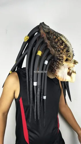 Vista 3 de Máscara de látex de depredador, talla única para cosplay, fiesta de Halloween (máscara de anciano el depredador)