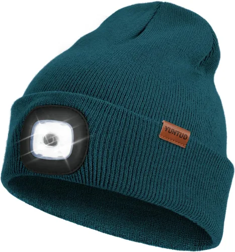 Vista 37 de Gorro LED con la luz, unisex, linterna frontal recargable por USB, gorro de punto de invierno, regalos para hombres, papá, esposo, él Azul Oscuro