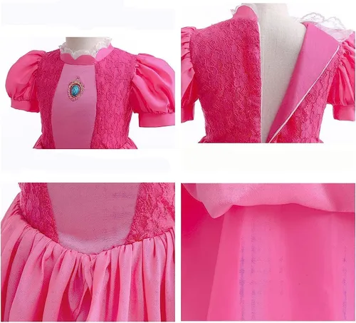 Vista 4 de Disfraz de princesa rosa para niñas y niños con accesorios varitas mágicas, collares, coronas y guantes