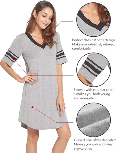 Vista 4 de WiWi Bamboo Viscose Nightgowns for Women 34 Sleeve Nightshirts Sleep Shirt Plus Size Sleepwear Pajamas Dress S-4X