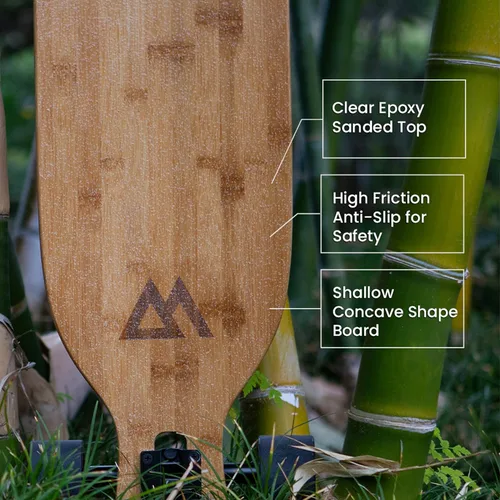 Vista 3 de Magneto Longboards Bamboo Longboards for Cruising, Carving, Free-Style, Downhill and Dancing (Bamboo Drop & Fiberglass Through Longboard)