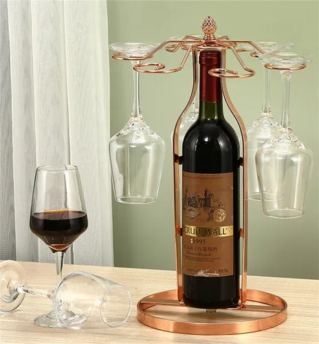 Vista 5 de Artículos creativos para decoración de botellas, soporte para botellas de vino de hierro forjado, soporte colgante de vidrio de copa de estilo Bronce