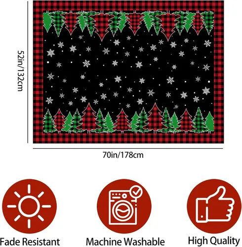 Vista 2 de pinata Manteles de Navidad de 52 x 70 pulgadas, mantel rectangular con diseño de árboles de Navidad, diseño de búfalo negro, a cuadros, oblongos