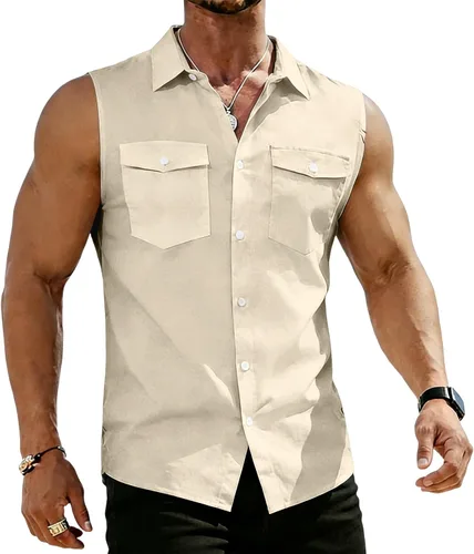 Vista 2 de RTRDE Mens Sleeveless Button Down Shirts Lightweight Casual Summer Beach Dress Tank Top, S-3XL