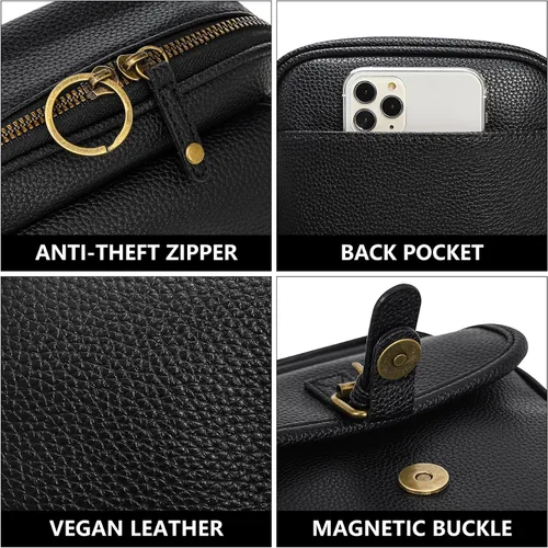 Vista 4 de Bolsos cruzados pequeños para mujeres de cuero vegano, carteras mensajero, monedero vintage antirrobo, bolsos de hombro con ranuras para tarjetas