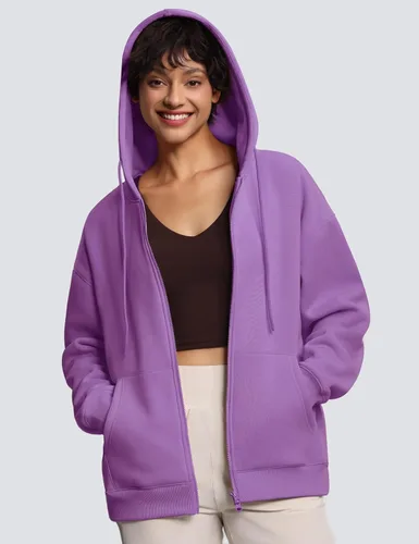 Vista 3 de THE GYM PEOPLE Sudaderas con capucha de forro polar de gran tamaño para mujer, con cremallera completa, abrigos con capucha para otoño