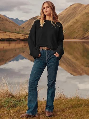 Vista 136 de LOGENE Suéter de gran tamaño para mujer, cuello redondo, manga larga, suave, mullido, suéter de punto 2025 para otoño e invierno