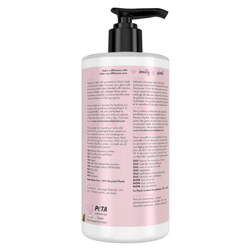 Vista 2 de Love Beauty and Planet Delicious Glow Loción corporal Murumuru Butter & Rose para una piel suave y brillante, ingredientes naturales, hidratantes a