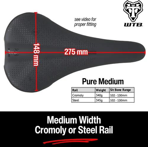 Vista 6 de WTB Pure Mountain Bike Seat (Saddle) - Thick All-Day Comfort Padding (2 Rail Options)