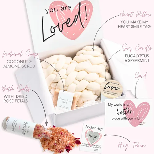 Vista 3 de Boxzie Juego de caja de regalo con texto en inglés «You are Loved para mujer», regalos únicos con texto en inglés «I Love You» para ella, paquete