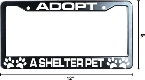 Vista 2 de Adopt A Shelter Pet Paws - Marco de matrícula negro mate para hombres y mujeres, marco de placa de automóvil de acero inoxidable resistente con 2