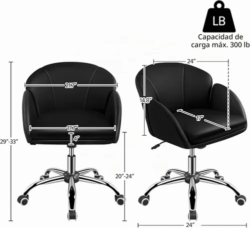 Vista 3 de Yaheetech - Silla de escritorio de piel sintética con pétalos negros, ruedas giratorias