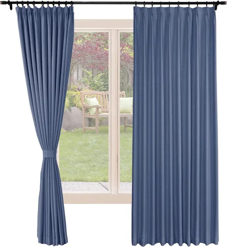 Vista 9 de Frelement Cortinas opacas de lino natural, paneles de cortinas plisadas para sala de estar, cortinas con aislamiento térmico, 52 pulgadas de ancho x