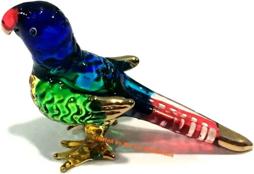 Vista 2 de (Bundle of 2) Handmade Mini Blown Glass 2" Blue Parrot Bird Fantasy Figurine Art, Cool Stuff, Miniature Animals, Home or Garden Decor Gift Ideas