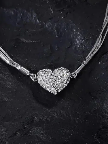 Vista 7 de ADOORO Colgante de amor magnético de doble cara con diamantes de doble cara, collar de pareja con imán creativo, collar magnético