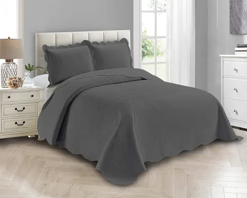 Vista 8 de Linen Plus Juego de Colcha de Lujo de Gran Tamaño con Relieve Color Beige Sólido Full/Queen Cobertor de Cama Nuevo # Ashley