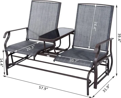 Vista 3 de Nishore Silla de doble planeador para patio de tela de malla al aire libre para 2 personas con mesa central