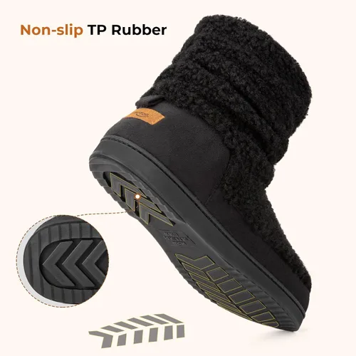 Vista 5 de HomeTop Pantuflas para botas de mujer con espuma viscoelástica cálida, para interiores y exteriores, con suela de goma