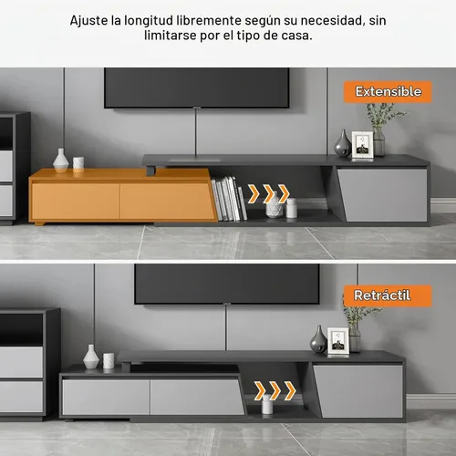 Vista 2 de homary Consola de TV extensible para sala de estar, centro de entretenimiento rectangular con 3 cajones, soporte de TV de hasta 110 pulgadas