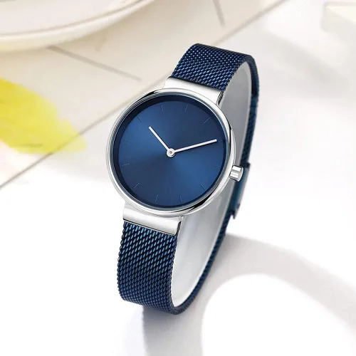 Vista 5 de Reloj de pulsera de cuarzo para mujer, de acero inoxidable, con correa de malla de acero inoxidable
