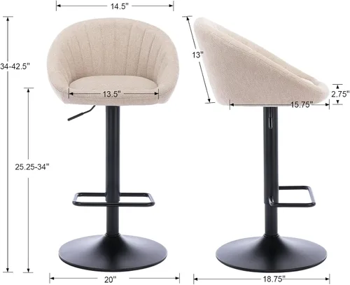Vista 2 de CIMOTA Juego de 2 taburetes de bar ajustables giratorios modernos, sillas de bar con respaldo para comedor, isla de cocina, bar en casa, altura