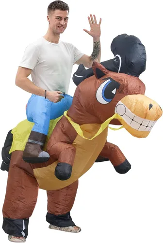 Vista 4 de IHGYT Disfraz inflable de caballo para montar en el aire, traje de fiesta, Halloween y Navidad, cosplay, tamaño adulto, Camello