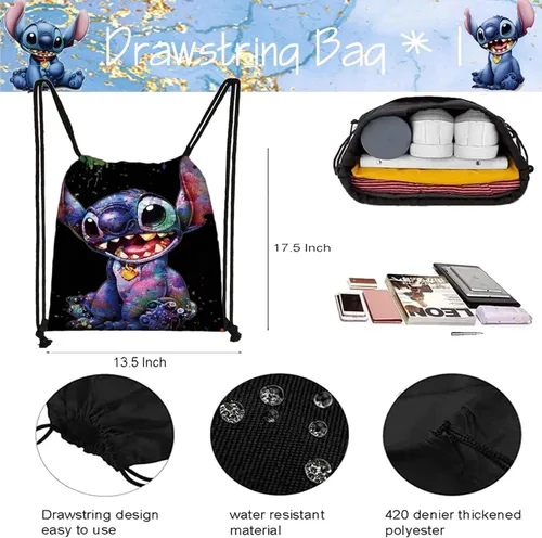 Vista 2 de Stitch Merchandise Stuff Gift Set, Stitch Anime Drawstring Bag, Keychain, Keychain Lanyard, Purse, Bracelets