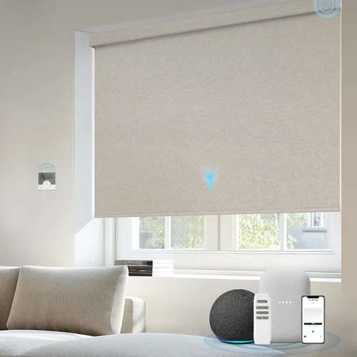 Vista 40 de Motorized Light Filtering Shades Compatible with Alexa Google Smart Blinds Automatic Window Shade Remote Control 70% Blackout Sunny Black