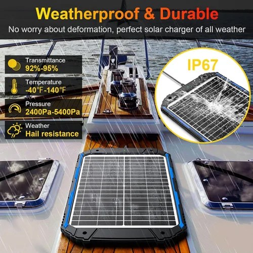Vista 7 de SUNER POWER Cargador de Batería Solar con Goteo y Mantenedor de 20W 12V PRO, Controlador MPPT Inteligente Incorporado, Kits de Carga de Panel Solar