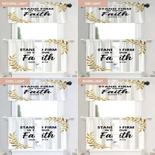 Vista 9 de Shrahala Cortinas blancas S inspiradoras para ventanas de cocina, cortinas negras con palabras cristianas para cafetería, cortinas opacas
