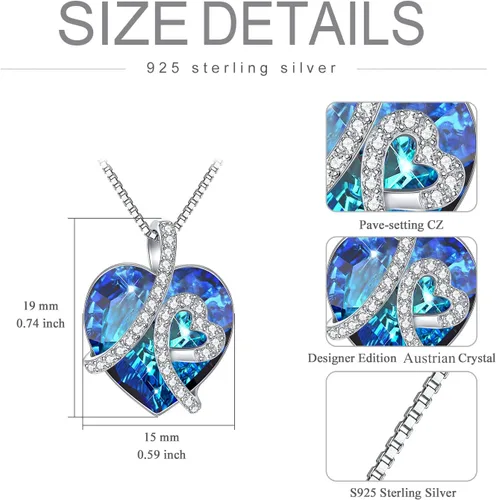 Vista 3 de AOBOCO Juego de joyas de amor para mujer, collar de cristal de corazón de plata de ley, regalos de joyería