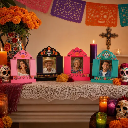 Vista 6 de Juego de 36 marcos de fotos de papel del Día de los Muertos, juego