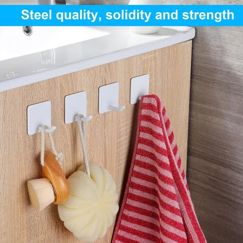 Vista 3 de Ganchos adhesivos para toallas de pared resistentes, paquete de 6, soportes impermeables para toallas adhesivas para baño, cocina o uso doméstico