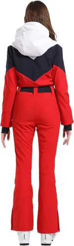 Vista 17 de GSOU SNOW Traje de esquí para mujer, traje de nieve delgado de una pieza, chaqueta de nieve, impermeable, resistente al viento, deportes al aire