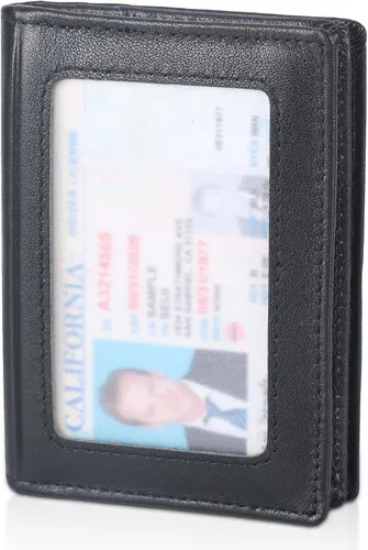 Vista 11 de Bolsillo frontal con bloqueo RFID, minimalista, delgado, de cuero, plegable, para tarjeta de crédito, con ventana de identificación