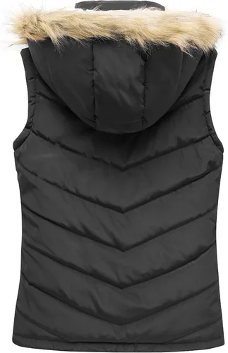 Vista 2 de Wantdo Chaleco grueso de invierno para mujer, acolchado, cálido, con capucha de piel extraíble