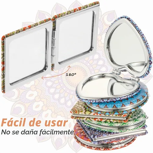 Vista 5 de Yalikop Espejo de Bolsillo con Diseño de Mandala Mini Espejo Compacto de Maquillaje de Viaje Accesorios de Belleza con Aumento de Doble Cara Espejo