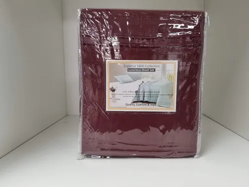 Vista 2 de Juego de sábanas de microfibra con marco de madera y postes de sujeción, color sólido con bordado (borgoña, cama de agua Queen)