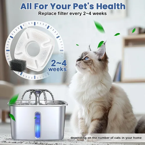 Vista 6 de Paquete de 8 filtros de repuesto para fuente de agua para gatos, 4 filtros de fuente para gatos y 4 esponjas de prefiltro para 95 oz/2.8 L, 135 oz/4